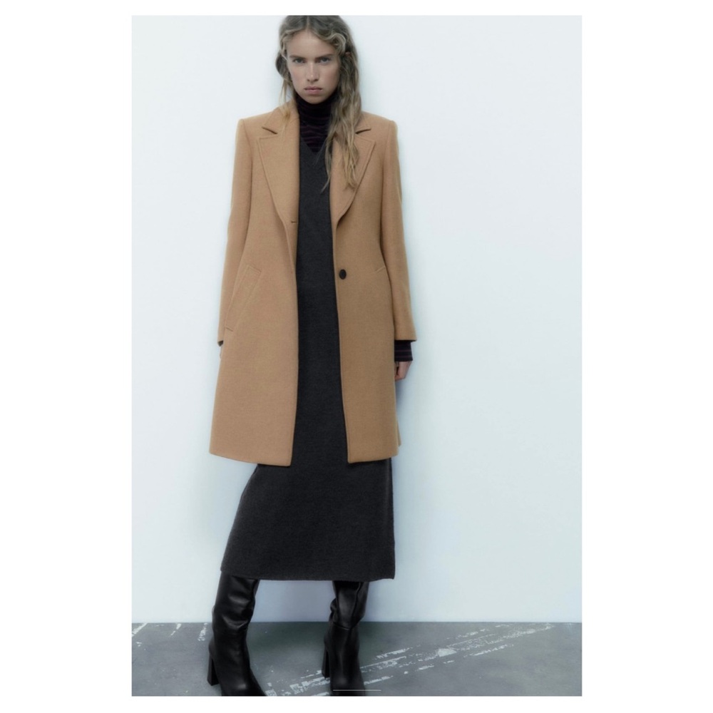 Zara Fitted Wool Blend Camel Coat - NWOT